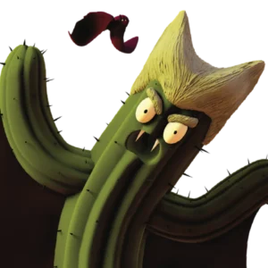 Count Spike is probably the oldest and most terrifying character in Cactus World… He is hundreds of years old and was once the most feared cactus… Parents used to threaten their children using his name. Today, he is no longer at the heights he once was. He is hunched over, from the pain of his teeth, his real teeth have long since fallen out, now he has a prosthesis that he puts in a glass of water every morning when he goes to bed. However, ambitious by nature, he still tries to inspire fear, but unfortunately only children are vaguely afraid of him.